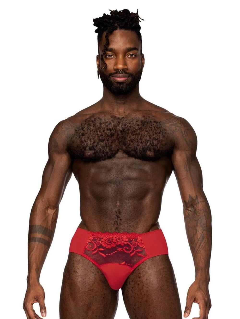 Male Power 492-280 Sassy Lace Bikini Solid Pouch Color Red